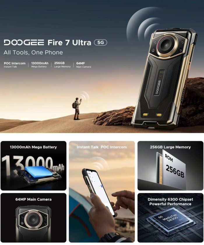 DOOGEE Fire 7 Ultra 5G Intercomunicador POC Altavoz 125dB - Imagen 2