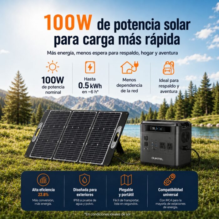 Panel Solar Portátil OUKITEL 100W - Imagen 2