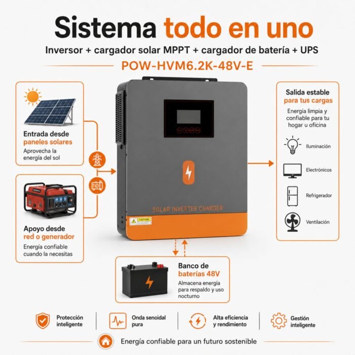 Inversor Solar Híbrido PowMr 6200W 48V - Imagen 3