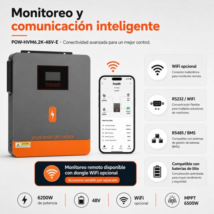 Inversor Solar Híbrido PowMr 6200W 48V - Imagen 5