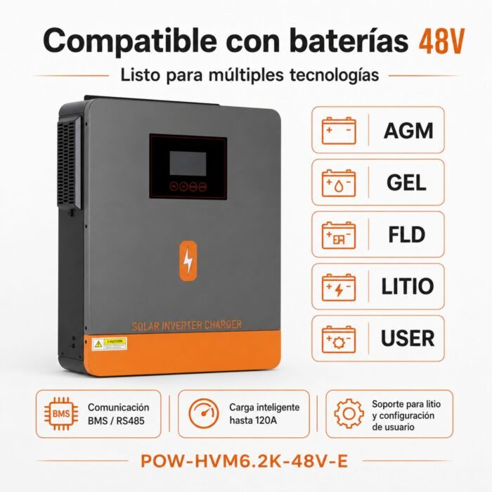 Inversor Solar Híbrido PowMr 6200W 48V - Imagen 6
