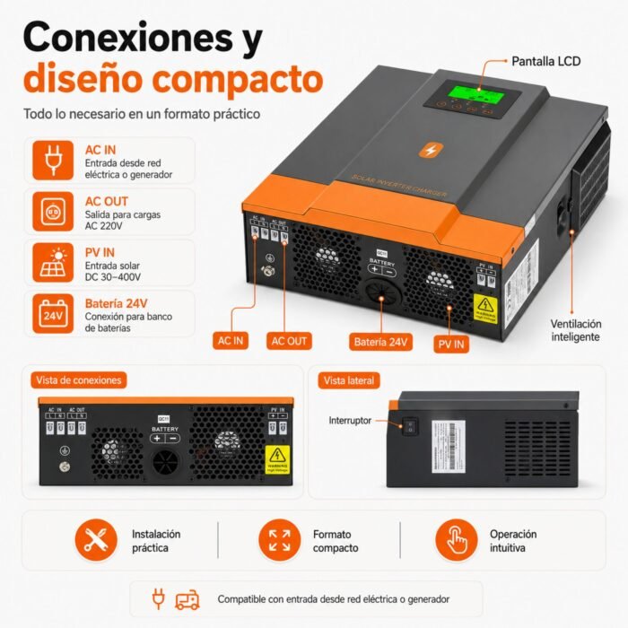 Inversor Solar Híbrido PowMr 3000W 24V - Imagen 7