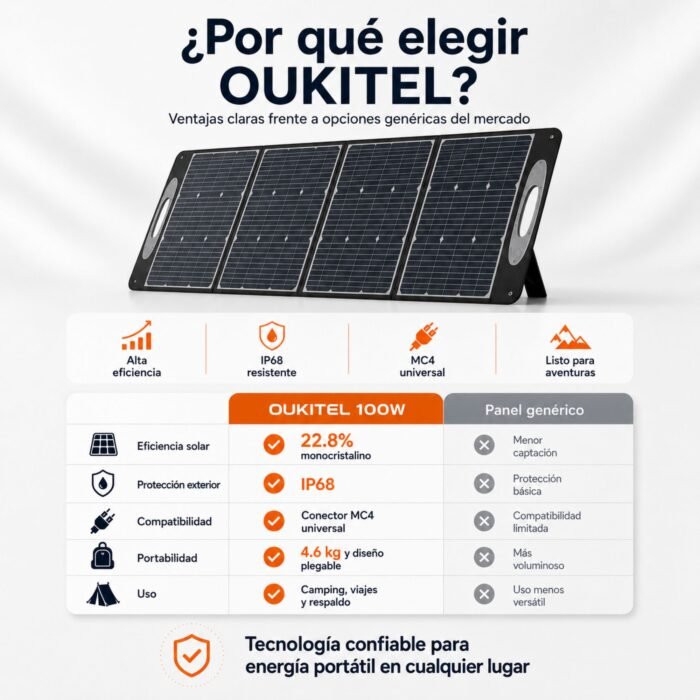 Panel Solar Portátil OUKITEL 100W - Imagen 8