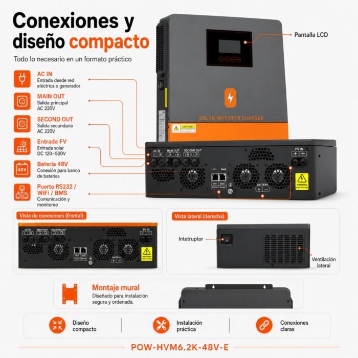Inversor Solar Híbrido PowMr 6200W 48V - Imagen 8
