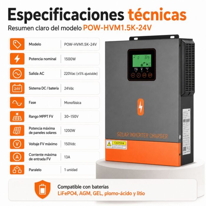 Inversor Solar Híbrido PowMr 1500W 24V - Imagen 9