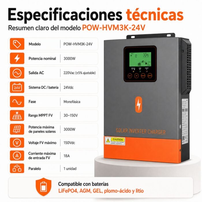 Inversor Solar Híbrido PowMr 3000W 24V - Imagen 10