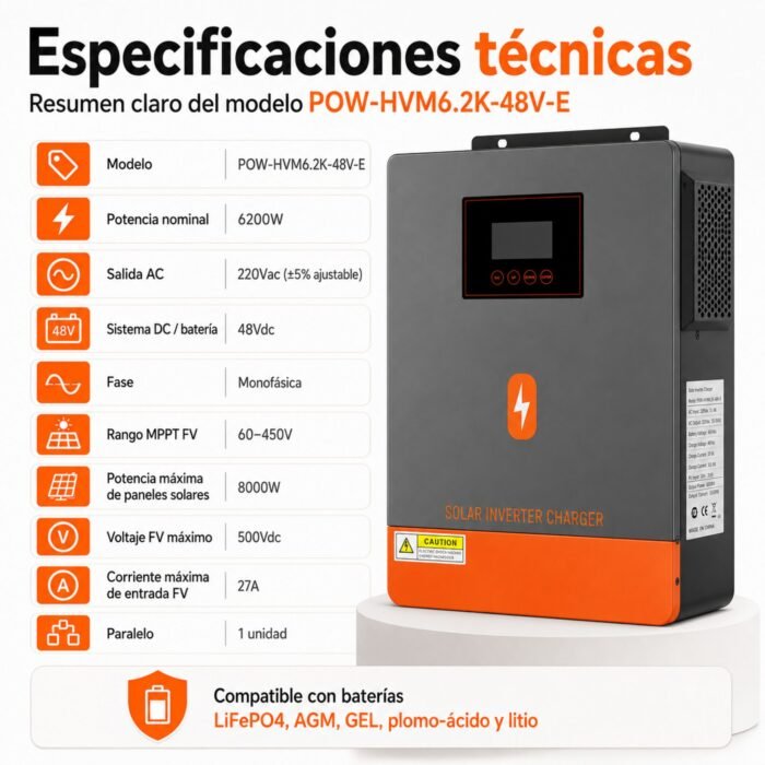 Inversor Solar Híbrido PowMr 6200W 48V - Imagen 10