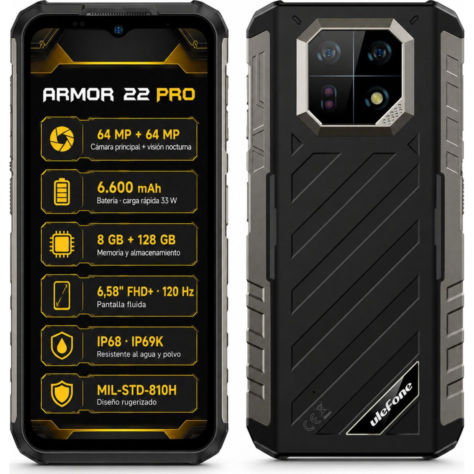 Celular Rugged Ulefone Armor 22 Pro 128GB 8GB RAM Diseño Ultradelgado